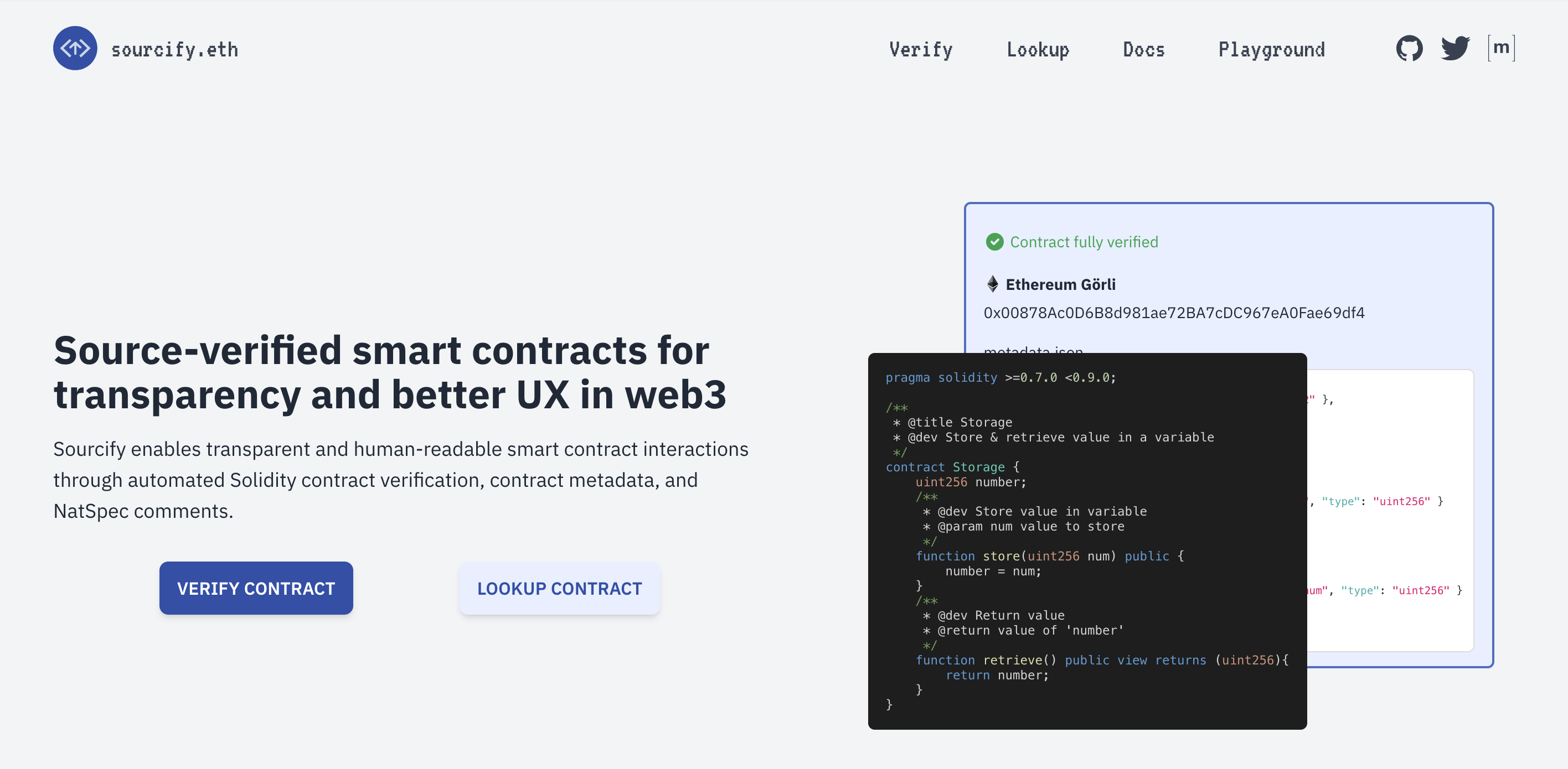 Old Sourcify website showing human-readable transactions
