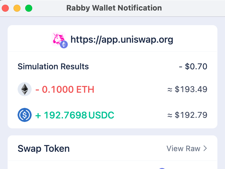Rabby Uniswap swap simulation